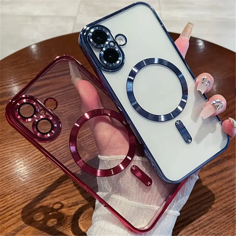Coque de luxe transparente pour chargement sans fil Magsafe pour iPhone 16 15 14 Plus 13 12 11 Pro Max X XS Max XR, coque antichoc_voghion.com