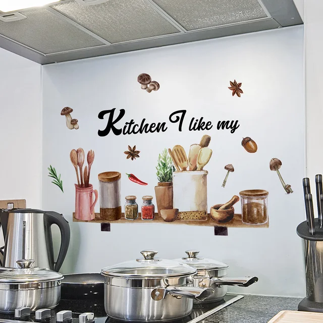 Wall Stickers Removable Waterproof Wall Decals Hand Painted PVC Wall Posters Dining Room Decoration Kitchen Decor 4