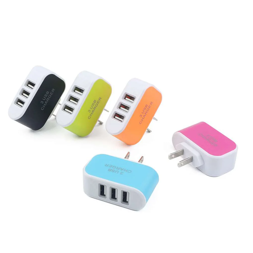 

5V 3 UEB Ports Wall Charger Candy Color Lightweight USB Power Adapter Portable Travel Phone Cameras MP3 Players Charging