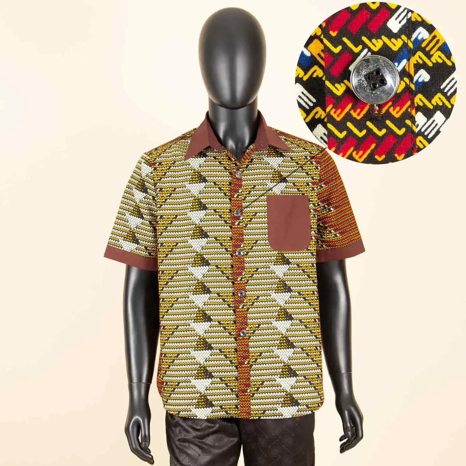 Men African Short Sleeve V-neck Casual Blouse Dashiki Top Ankara Attire Traditional Clothing Plus Size A2312004