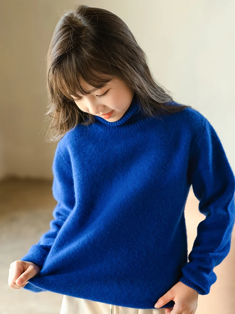 Children's Thick Pure Wool Turtleneck Pullover Boys Girls Kid 100% Australian Merino Heavy Sweater Teenager Tops Jumper Winter 5