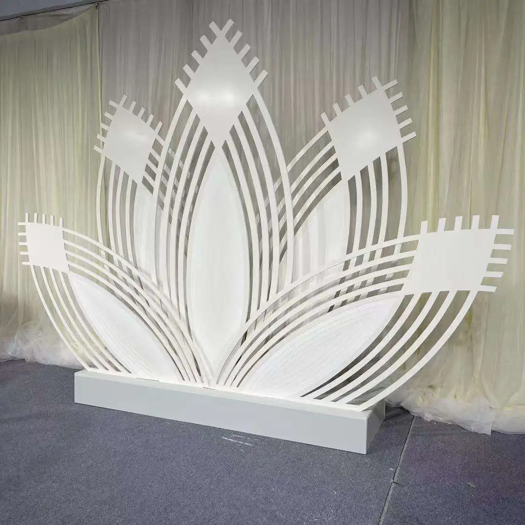 Elegant New Design Acrylic Five Leaf Lotus Children's Party Backdrop White Gold Wedding Background Decoration New