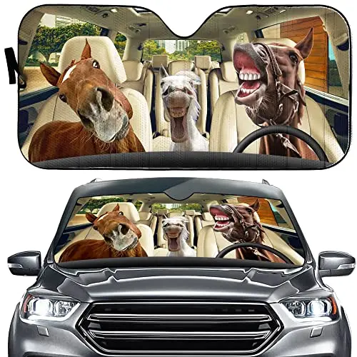 

Funny Horse Driver Auto Windshield Sunshade Blocks Foldable Animal Sun Shade Farm Pet Auto Universal Sunshield for Windshi