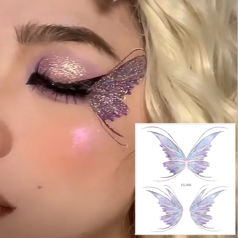 

Waterproof Music Festival Temporary Tattoo Sticker Eyes Face Hand Chest Body Art Shiny Fairy Butterfly Fake Tattoos Women Makeup