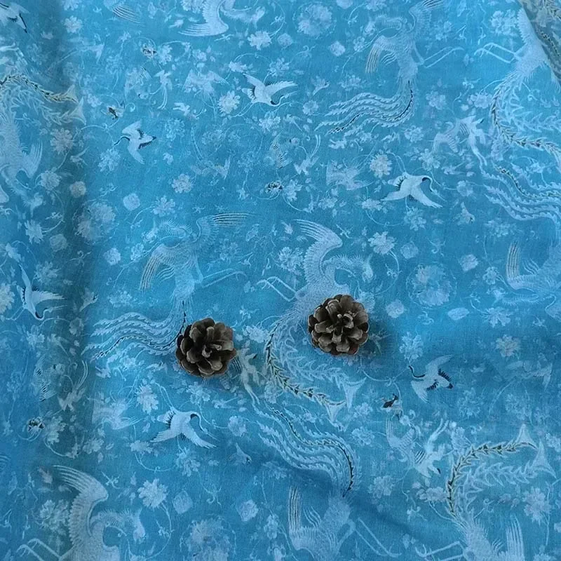 50X140cm Ramie Dyeing Fabric Qing Emperor Autumn Flower Clothing Fabric