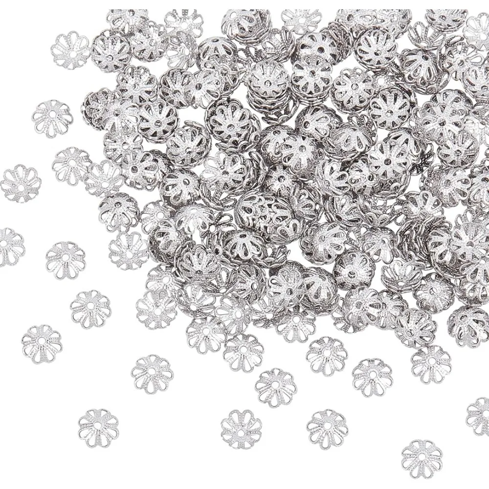 

About 300pcs MultiPetal Flower Bead Caps 7mm Stainless Steel Hollow Spacer Caps Metal Bead Cap Spacers for Bracelet Necklace