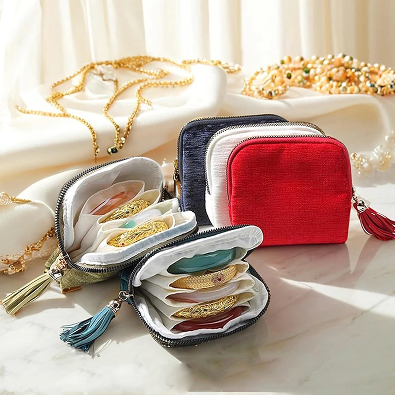 Exquisite Schmuckaufbewahrungstasche mit Quastenanhänger, Reißverschluss-Schmucktasche, große Kapazität, Reise-Kristallarmband-Aufbewahrungsbeutel – Detail 3