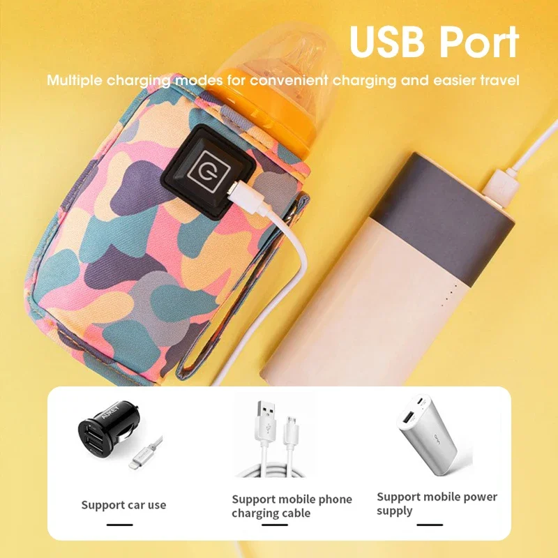 USB Portable Milk Warmer Travel Stroller Insulated Bag Bottle Heater For Baby Newborn Infant Feeding Home Use 3 Modes