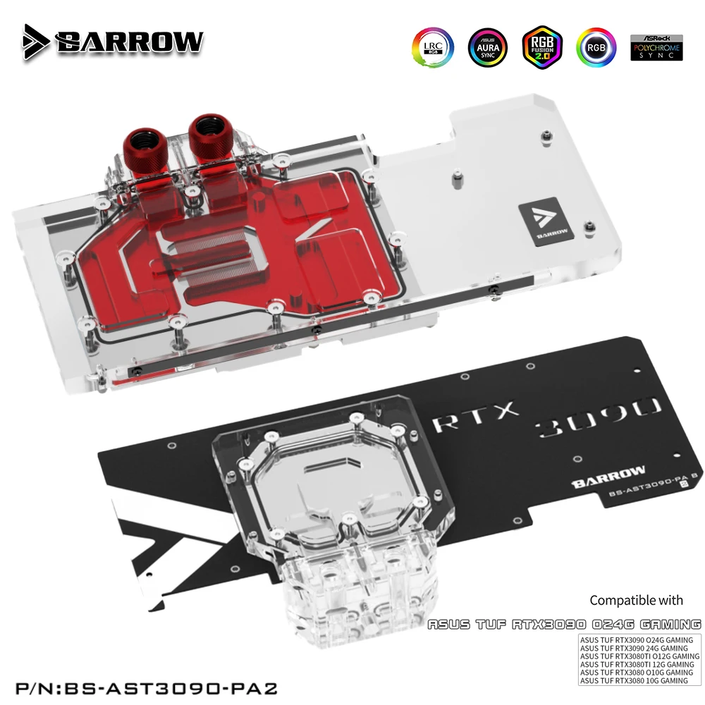 Barrow Gpu Water Block Per Asus Tuf Rtx 3090 3080 Gaming,Full Cover Gpu Water Cooler, Backplate Raffreddato Ad Acqua, Bs-Ast3090-Pa2
