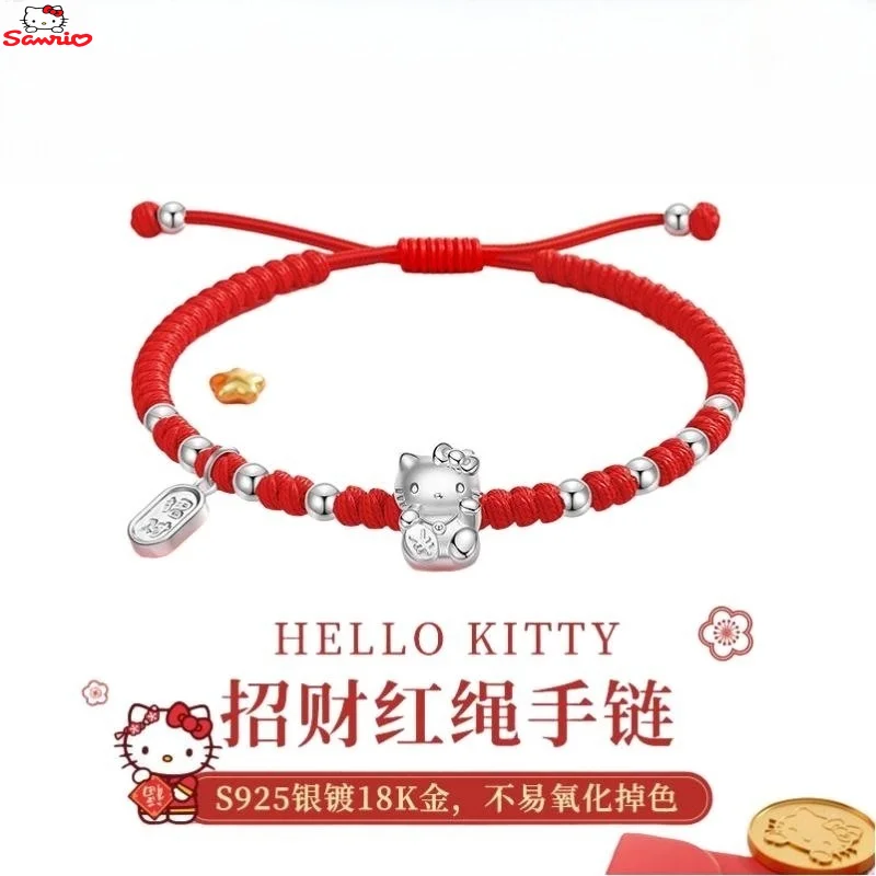 

Sanrio HelloKitty Braided Red Rope Kawaii Creative Sterling Silver Hand Rope Bracelet Ins Niche Design Girlfriend Birthday Gift