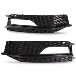 RS4 Style Honeycomb Fog Light Cover - Black Front Bumper Lower Grille (Glossy Black)