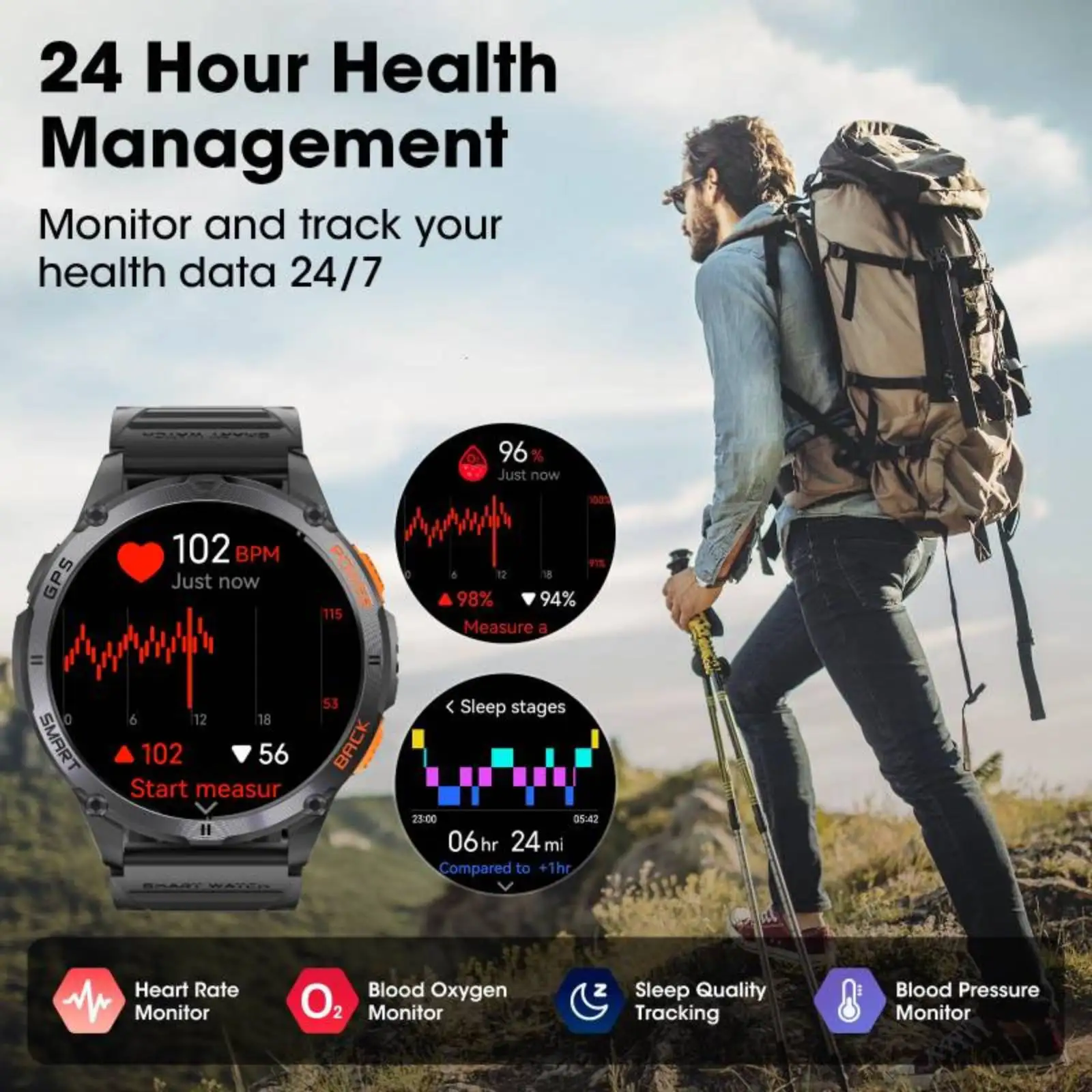 Smart watch LIGE GPS Smart Watch Outdoor Altimeter Barometer AMOLED Screen Built-in GPS & Compass Military Sports Smartwatch Men