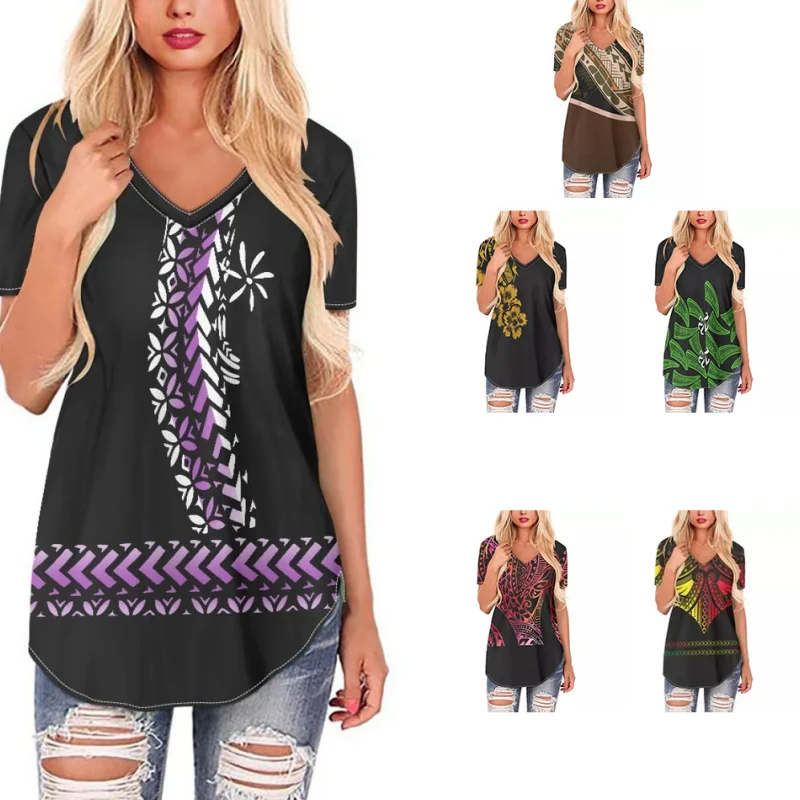 

Women's 2023 Summer New 3D Digital Print Top Fashion V-Neck Casual Short Sleeve Pullover Loose Asymmetric Sexy T-Shirt