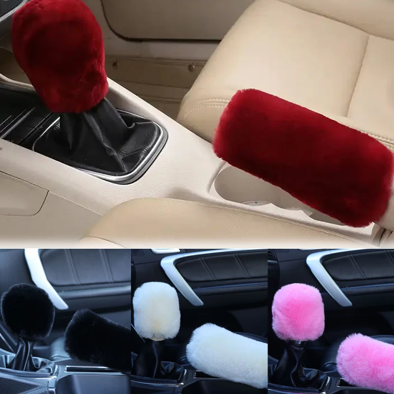 

Car Shift Knob Handbrake Cover Autumn Winter Plush Handbrake Gear Shift Sleeve Set Manual Transmission Car Interior Accessories