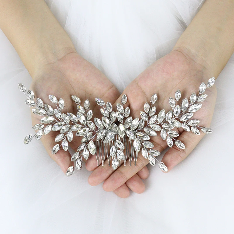 Luxury Green Full Rhinestones Headbands Women Hair Jewelry for Bride Headdress Tiaras Wedding Hair Comb Party Accessories