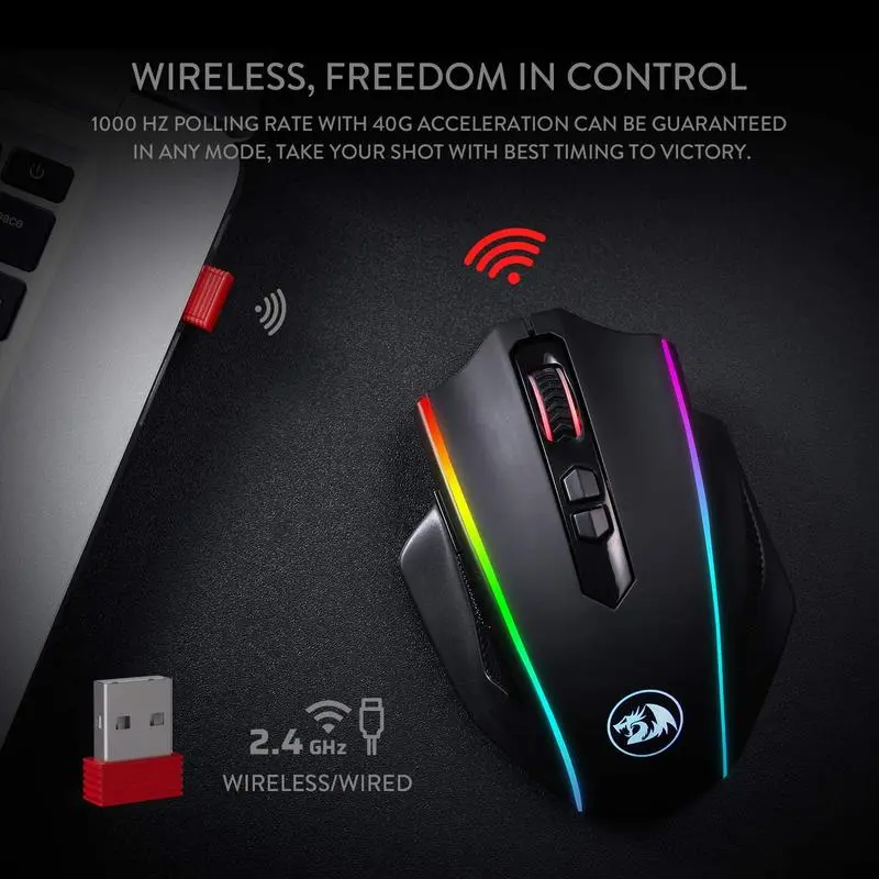 Redragon M913 Impact Elite Wireless Gaming Mouse, 16000 DPI Wired