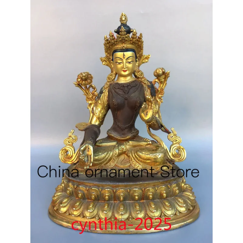 

12.9"Chinese Old antiques Pure copper gilding Statue of White Tara Buddha