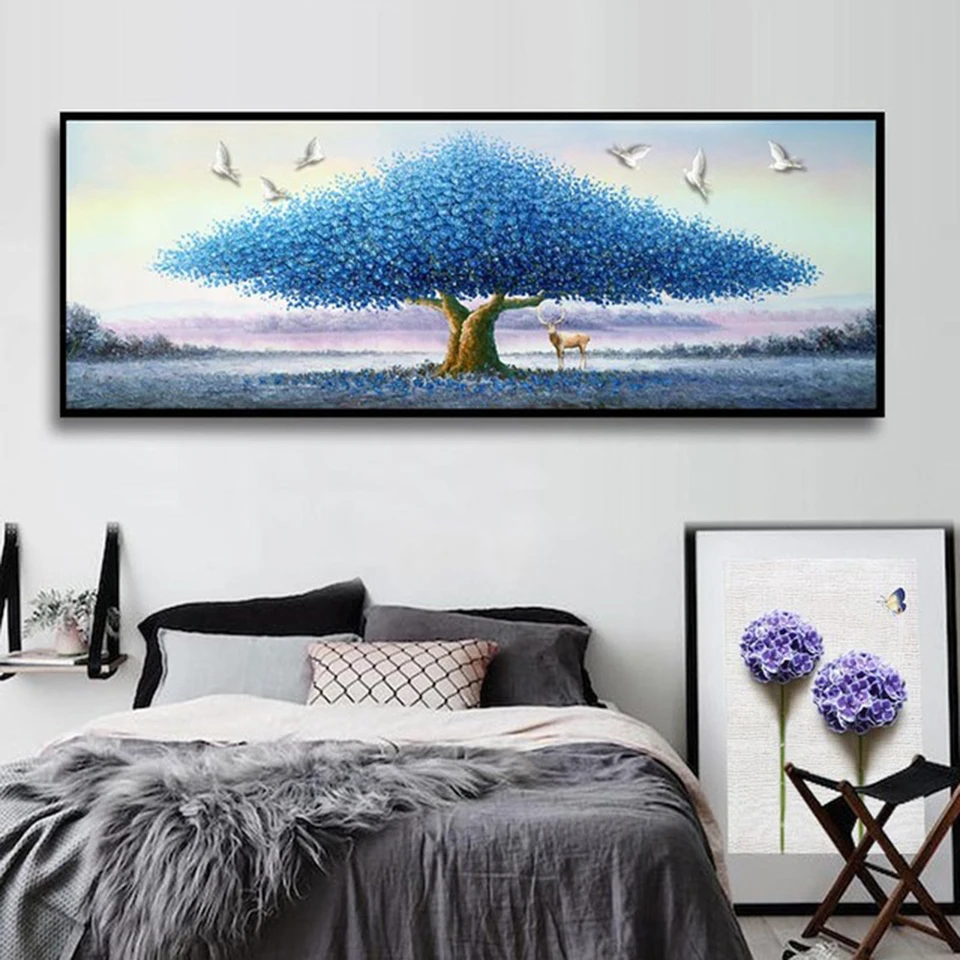 SHEGZHUC 110 X 50 Cm Pintura De Diamante Y Árbol De La Vida Cuatro Estaciones Arte Bordado Punto De Cruz