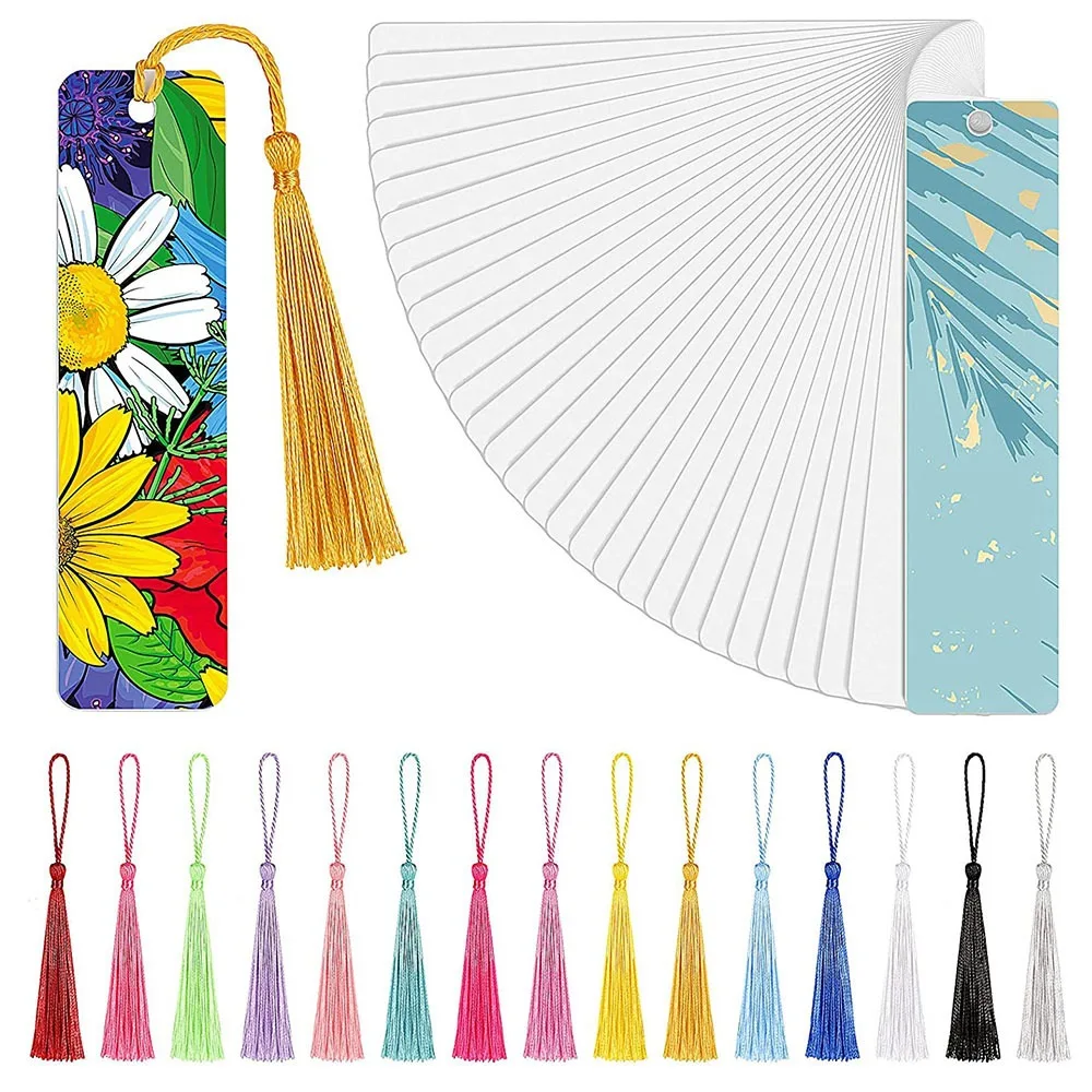 Marcador de Sublimação em Branco Maioria de 10 Peças com Borlas Dupla Face Marcadores Imprimível Metal Espaços em Branco para Transferência de Calor Diy