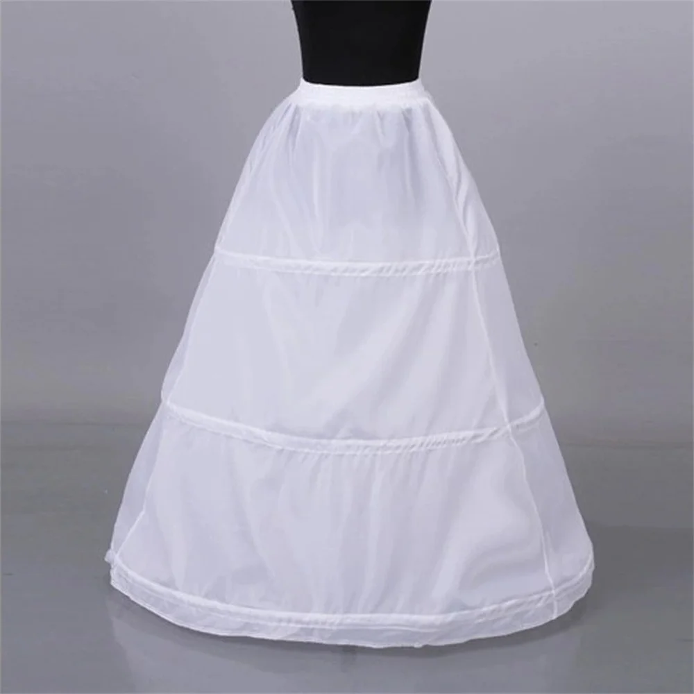 Lace Edge White Floor Length 3 Hoops Large Skirt Bride Bridal Wedding Dress Support Petticoat for Women Elastic Waist