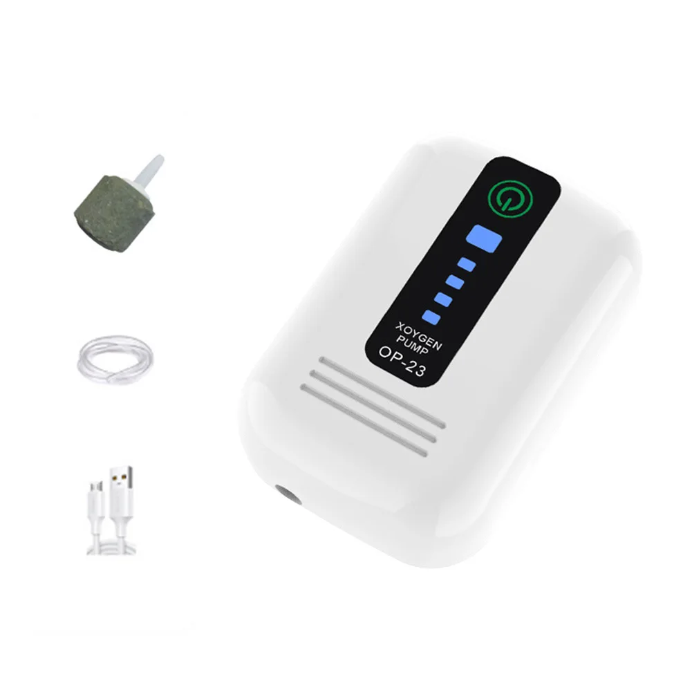 Aquarium Air Pump, Rechargeable Portable Fish Tank Air Oxygen Pump with Stone, Quiet USB Bubbler Aerator for Fishing