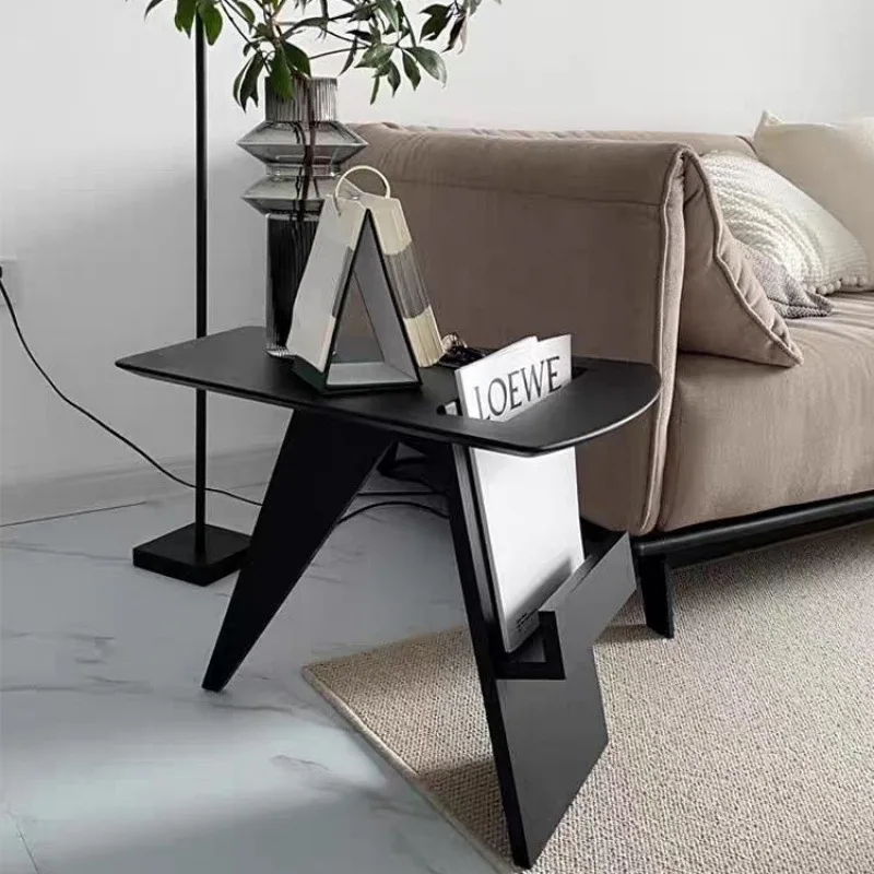 

Solid wood side table, sofa, narrow coffee table, Nordic modern living room corner table, book, newspaper, magazine rack