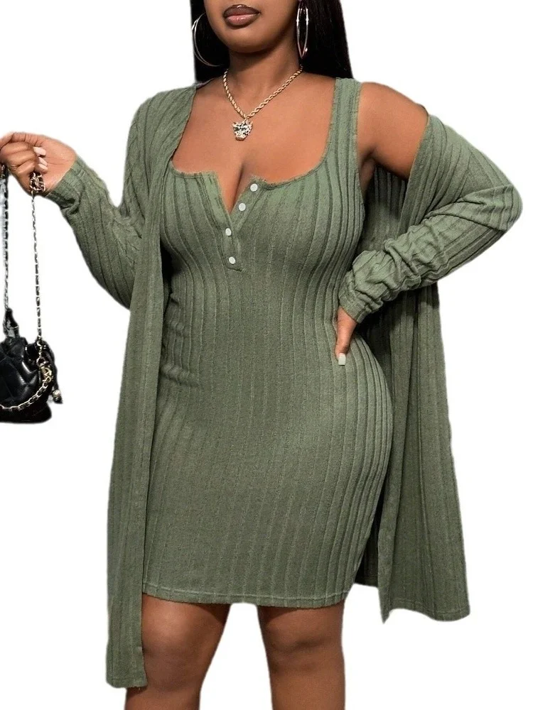 Wmstar Women Two Piece Grey Green Women's Versatile Elegant Fashion Set Cloak Dress 2 Piece Set Wholesale Dropshipping 2024