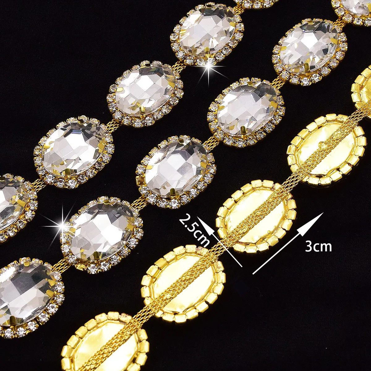 

Luxurious Rhinestone Trim Welding Claw Chain High-end Big Oval Diamond Crystal DIY Necklace Ribbon Clothing Dress Accessories