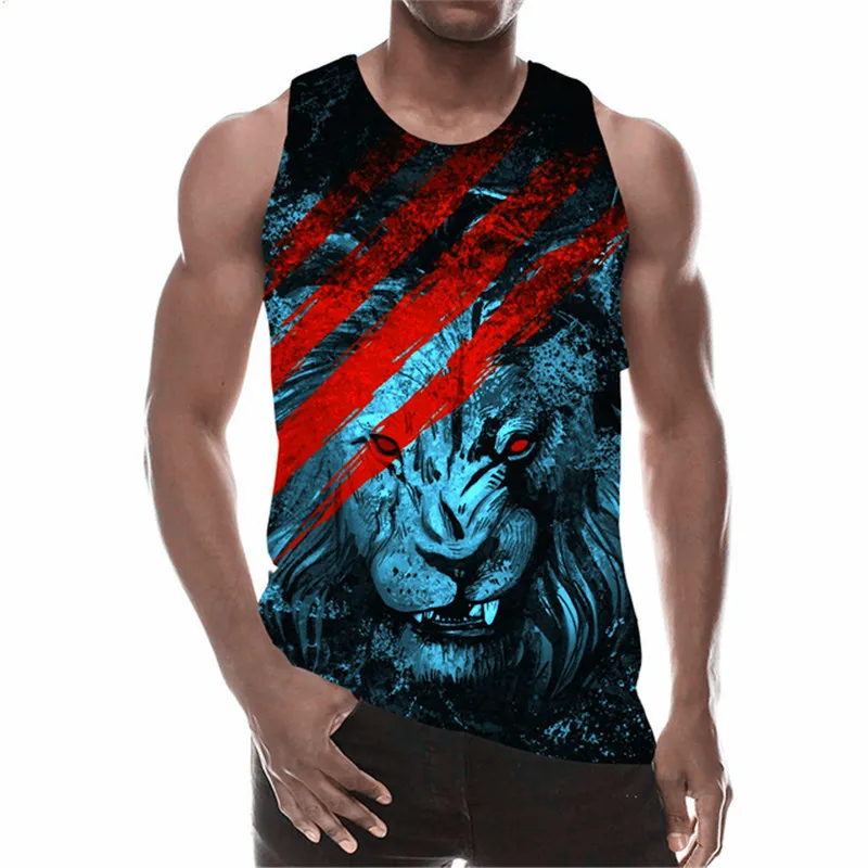 

3D Animal Printing Men's Fashion Tanks Summer Sleeveless Streetwear 6XL Large Size Tops Loose Casual Round-Neck Male Vest