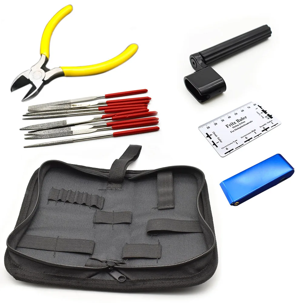 

Guitar Luthier Repair Tool Kit String Action Ruler Gauge Measuring Cutter Winder Nut Saddle Polish File