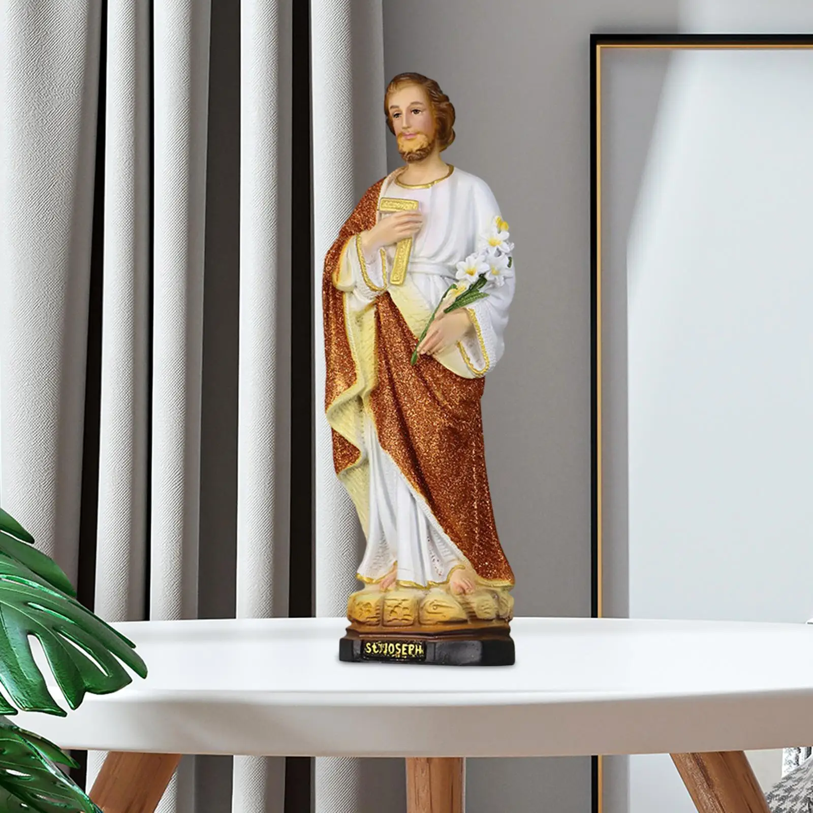 Saint Joseph Figures Tabletop Display 30cm Hand Painted Catholic Statue for Home Office Shelf Livingroom Fireplace Holiday Decor