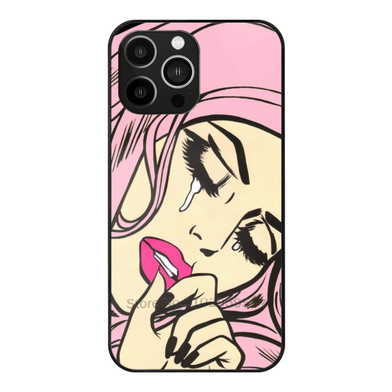 

Pastel Pink Sad Girl Glass Case For Iphone 15 14 11 12 13 Pro Max X Xs Xr 6S 7 8 Plus Soft Edge Sad Woman Art Crying Comic