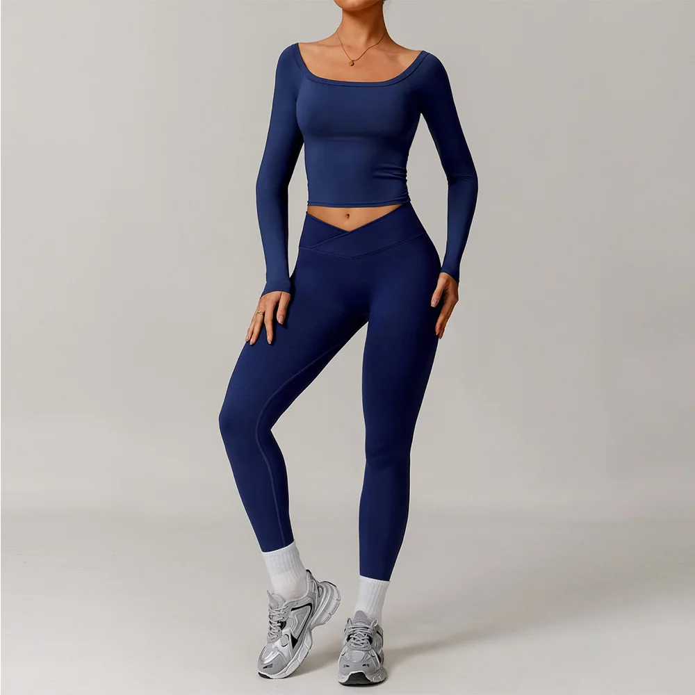 Yoga Set Sports Set Gym Workout Set Sportswear Set Fitness Set Sports Bra Set Yoga Pants Set Women Tracksuit 2 Pieces Workout Sportswear Gym Clothing Long Sleeve Crop Top High Waist Leggings