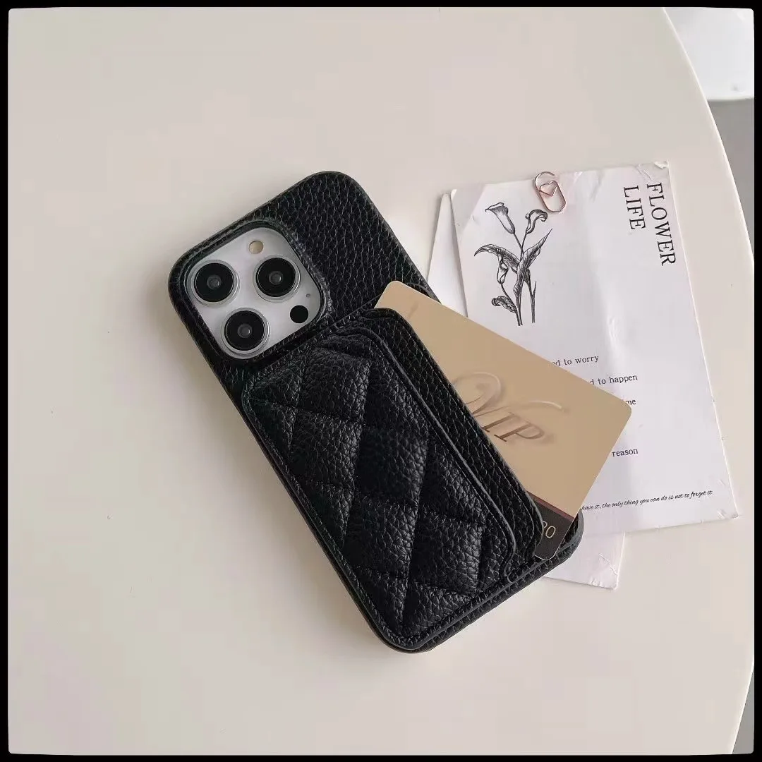 Luxury Elegant 3D Diamond Grid Leather Dual Card Slot Wallet Case & Phone Cover