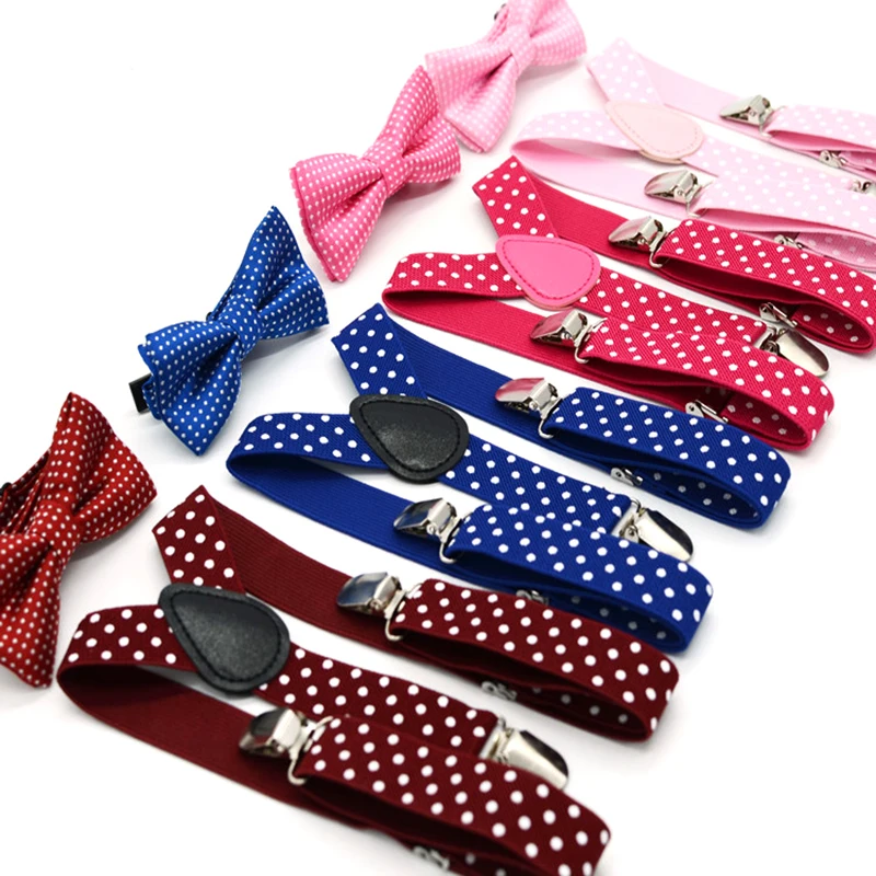 Good Quality Children Kids 3 Clips Suspenders and Bow Tie Set Suspenders Boys / Girls Wedding Party Lovely Pants