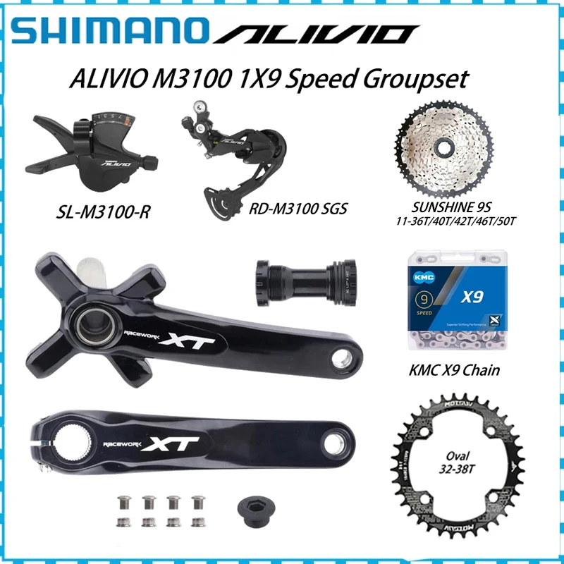 

Переключатель передач Shimano ALIVIO M3100 9V, механизм переключения передач справа, RD M3100, X9 Chain SUNSHINE 9S 46 50T, кассета Racework XT