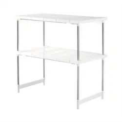 White Kitchen Counter Shelf and Cabinet Organizer for Enhanced Pantry Storage (Two - double)