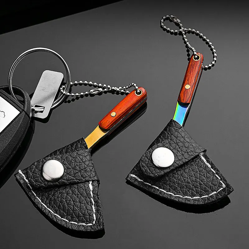 Fade Titanium  Keychain Knife Sickle Stainless Steel Sharp Blade Mini Axe  Outdoor Camping Survival Tool EDC 4