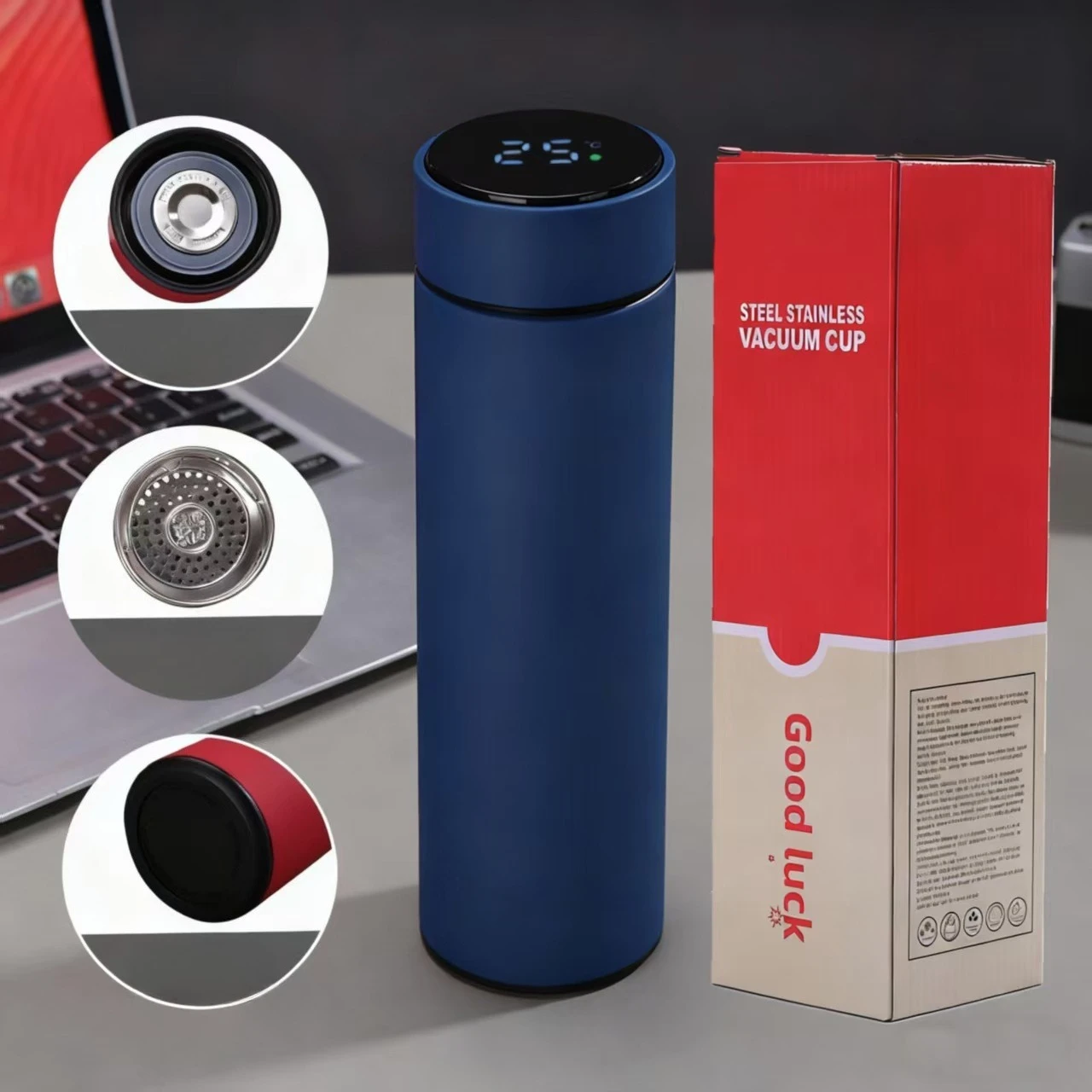 500ML Smart Temperature Display Thermos - 2-in-1 Divided Stainless Steel Vacuum Bottle with Dual Lids, Leak-Proof Outdoor Cup