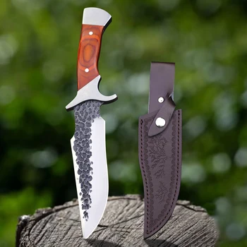 Japanese forged Full Tang hunting straight knife + leather sheath, outdoor camping, survival knife, jungle EDC knife 2