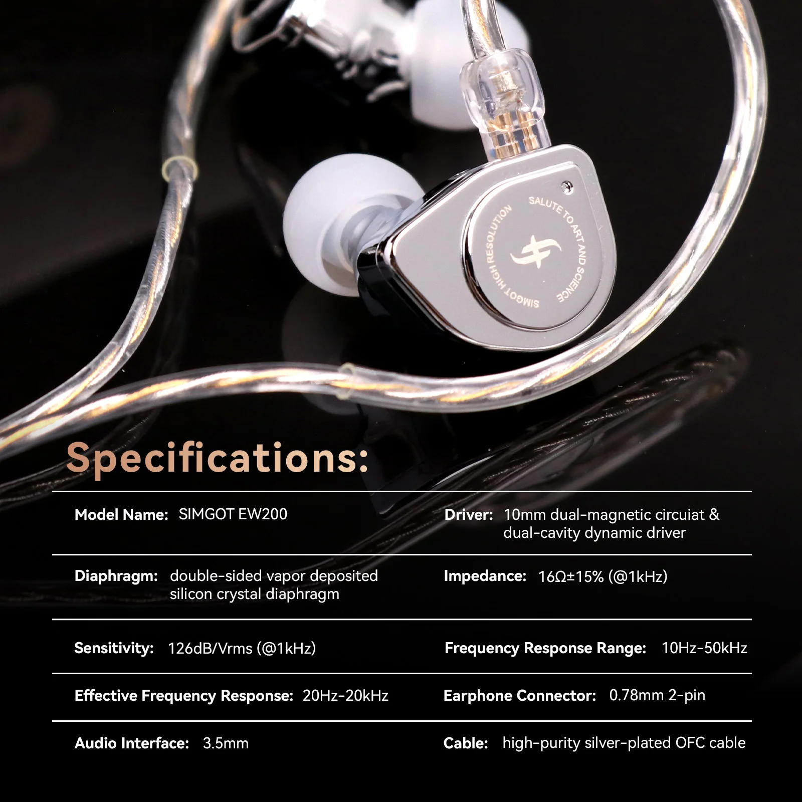 SIMGOT EW200 10mm SCP Diaphragm Dual-Magnetic-Circuit & Dual-Cavity Dynamic Driver In-Ear Earphones 6