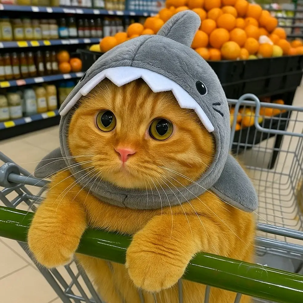 Puppy Dress Up Adjustable Cat Shark Headdress Warm Cartoon Pet Cosplay Headwear Cute Soft Cat Warm Hat Christmas