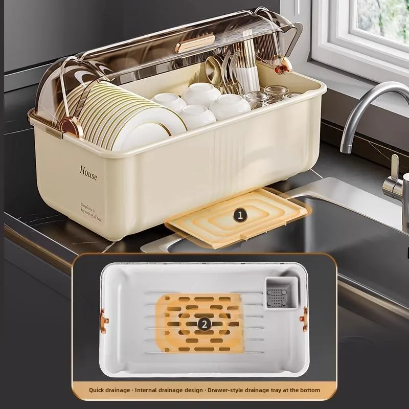 New Kitchen Storage Box Di Drainer Cover Bowl Plate Chopstis Organizer Ra Plastic Material Home Use Countertop Storage