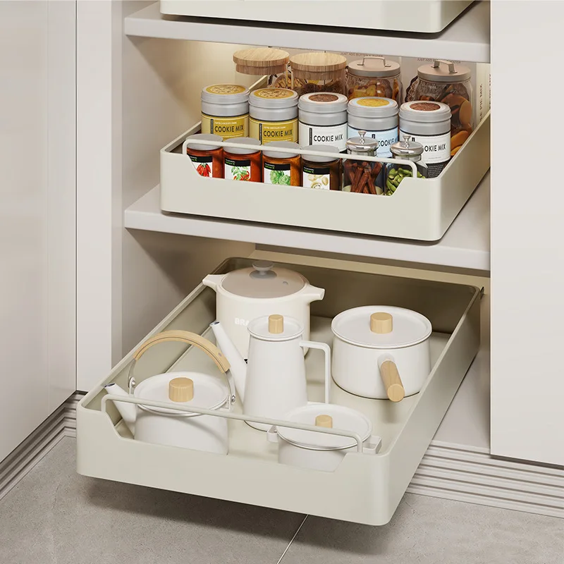 Slide Out Cabinet Organizer Sliding Drawer Pantry Shelf With Damping Guide Nylon Adhesive Heavy Duty Slide Out Pantry Shelves Fo 4