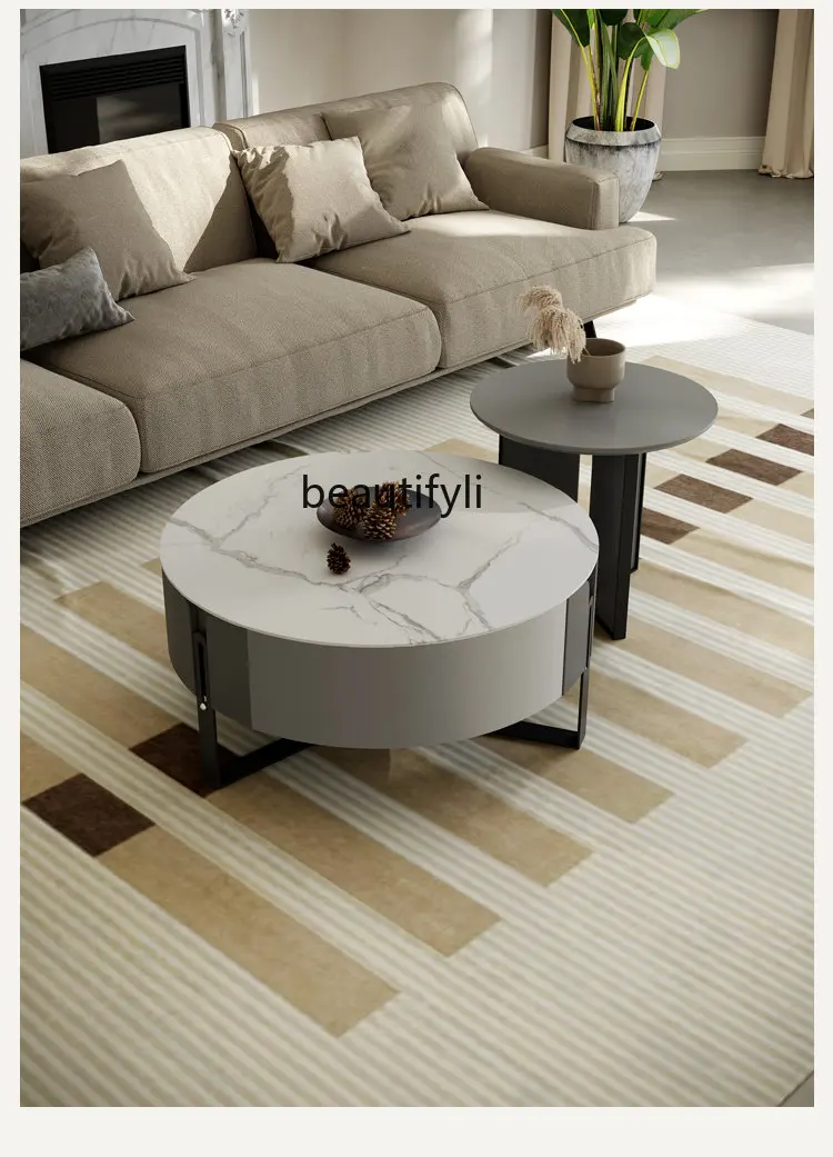 

Роскошный минималистичный каменный тарелка, кофейный столик для гостиной, дома, маленькой квартиры, Круглый Чайный Столик высокого разрешения