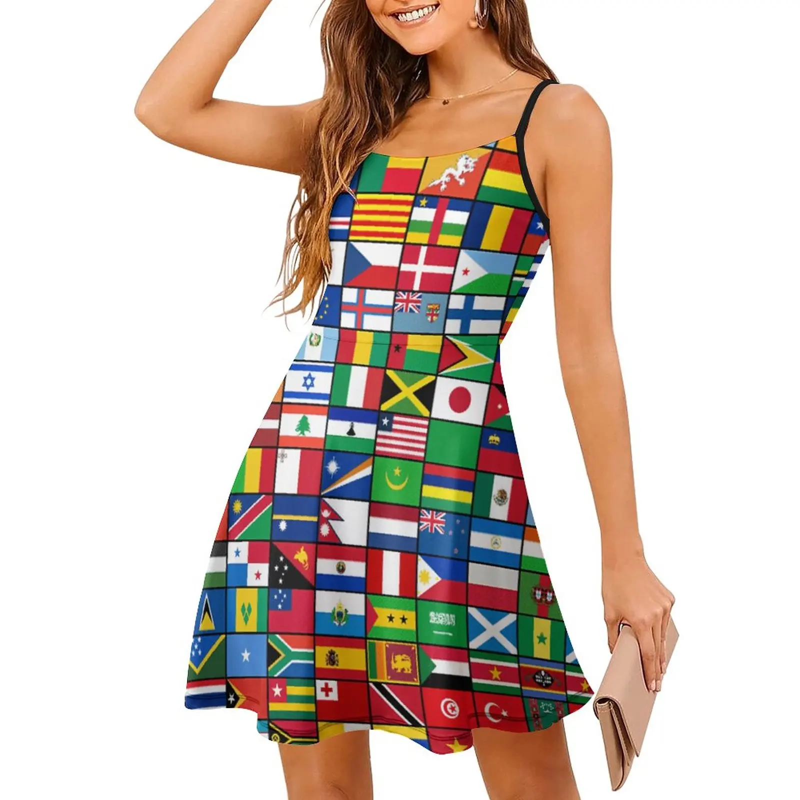 

The World S Flags Women's Sling Dress Cute Exotic Woman's Gown Humor Graphic Cocktails Strappy Dress