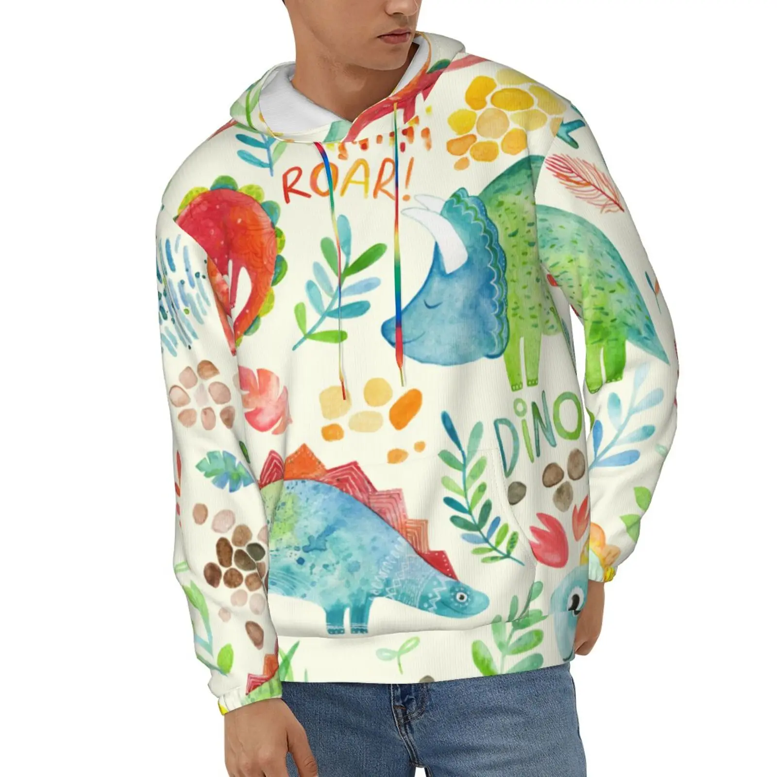 

Wansici Hoodie Long Sleeve dinosaurs and floral elements Pullover Casual Sweatshirt