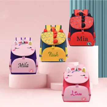 Zaino per la scuola materna con nome personalizzato per ragazzi e ragazze Zaino simpatico cartone animato Borsa per bambini con ricamo dinosauro 1