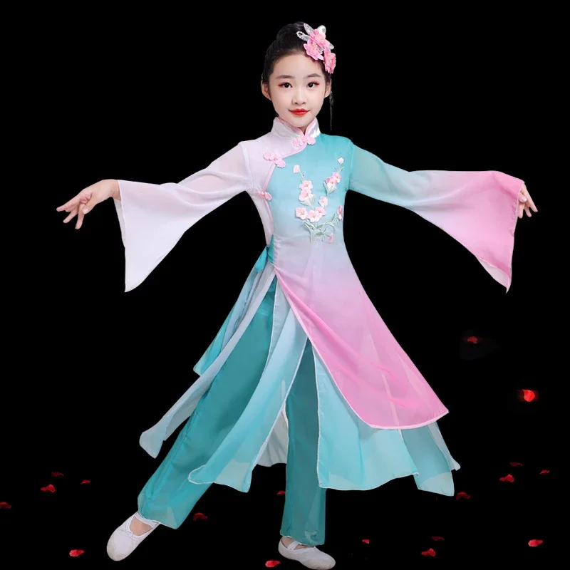 

Children Yangko Dance Clothes Festive National Dancewear Traditional Folk Dance Costumes Fan Umbrella Dance Clothes Performance
