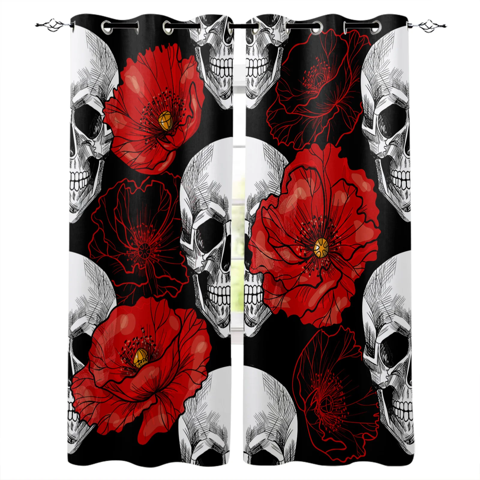 

Red Flower Skull Blackout Curtains Window Curtains For Bedroom Living Room Decor Window Treatments